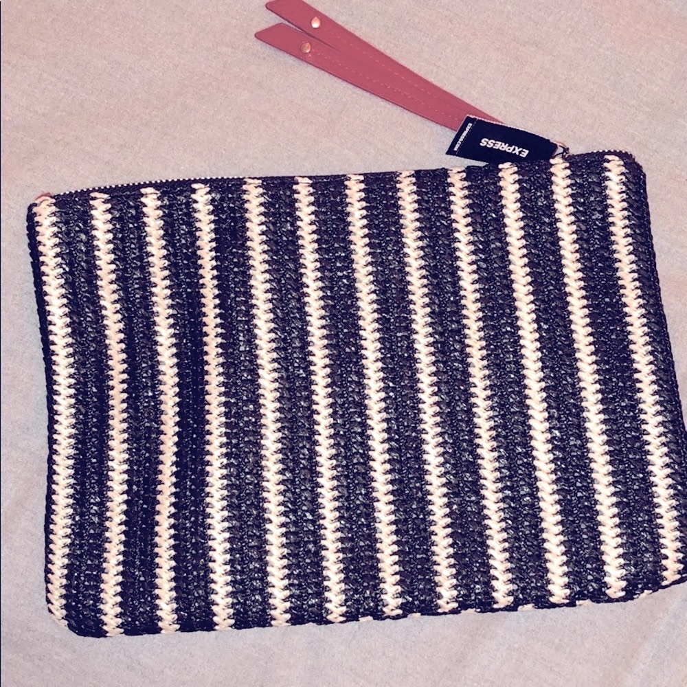Express Black & White Striped Clutch with Tassel